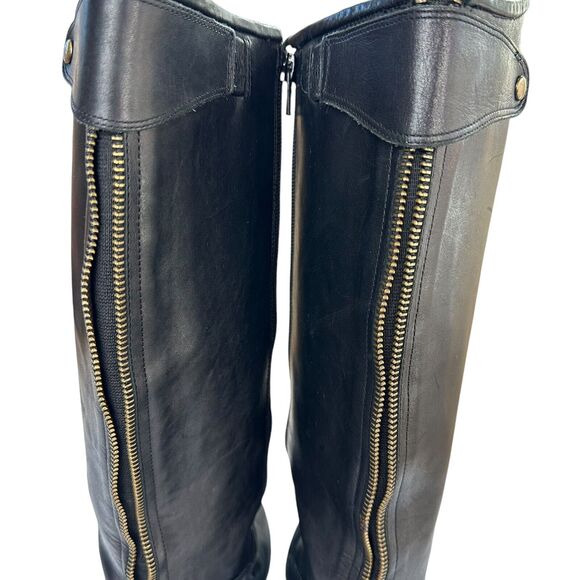 CORSO COMO Womens Black Leather Sz 8.5 Boots Riding Exposed Zipper Knee Boot - Picture 5 of 14